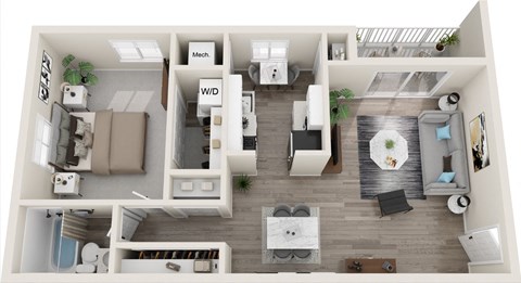1 Bed 1 Bath Floor Plan | 786 Sq. Ft. at Carriage Hill, Richmond, VA